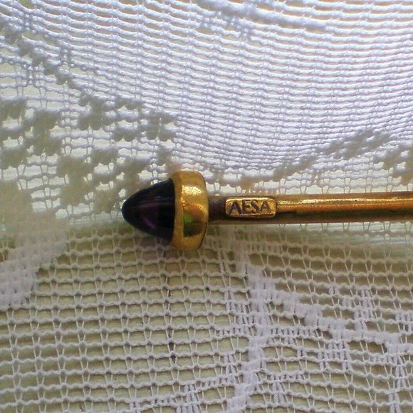 Retired Designer AESA Signed Gold Tone Brass Amethyst Collar Choker Necklace - Picture 3 of 4